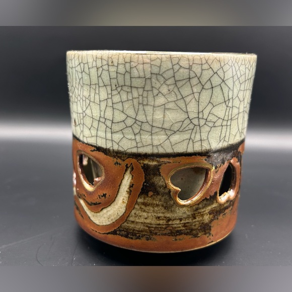 SAMAYAKI TUMBLER HEART MOTIF SOMA WARE COLLECTABLE DOUBLE WALL CRACKLE FINISH - Picture 4 of 9